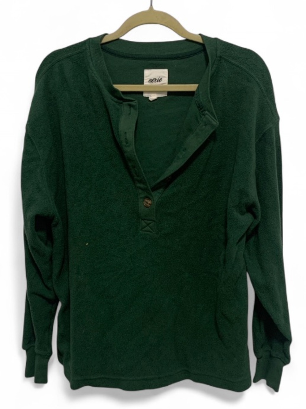 aerie Dark Green Henley Terry Cloth Oversized Sweatshirt